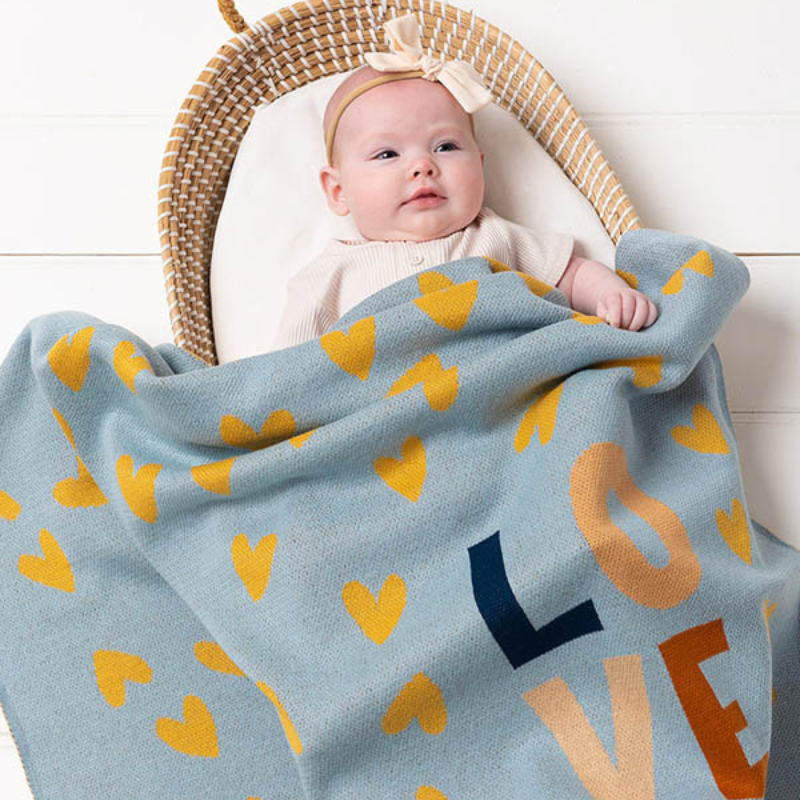Love Heart Baby Blanket Blue AcornNursery