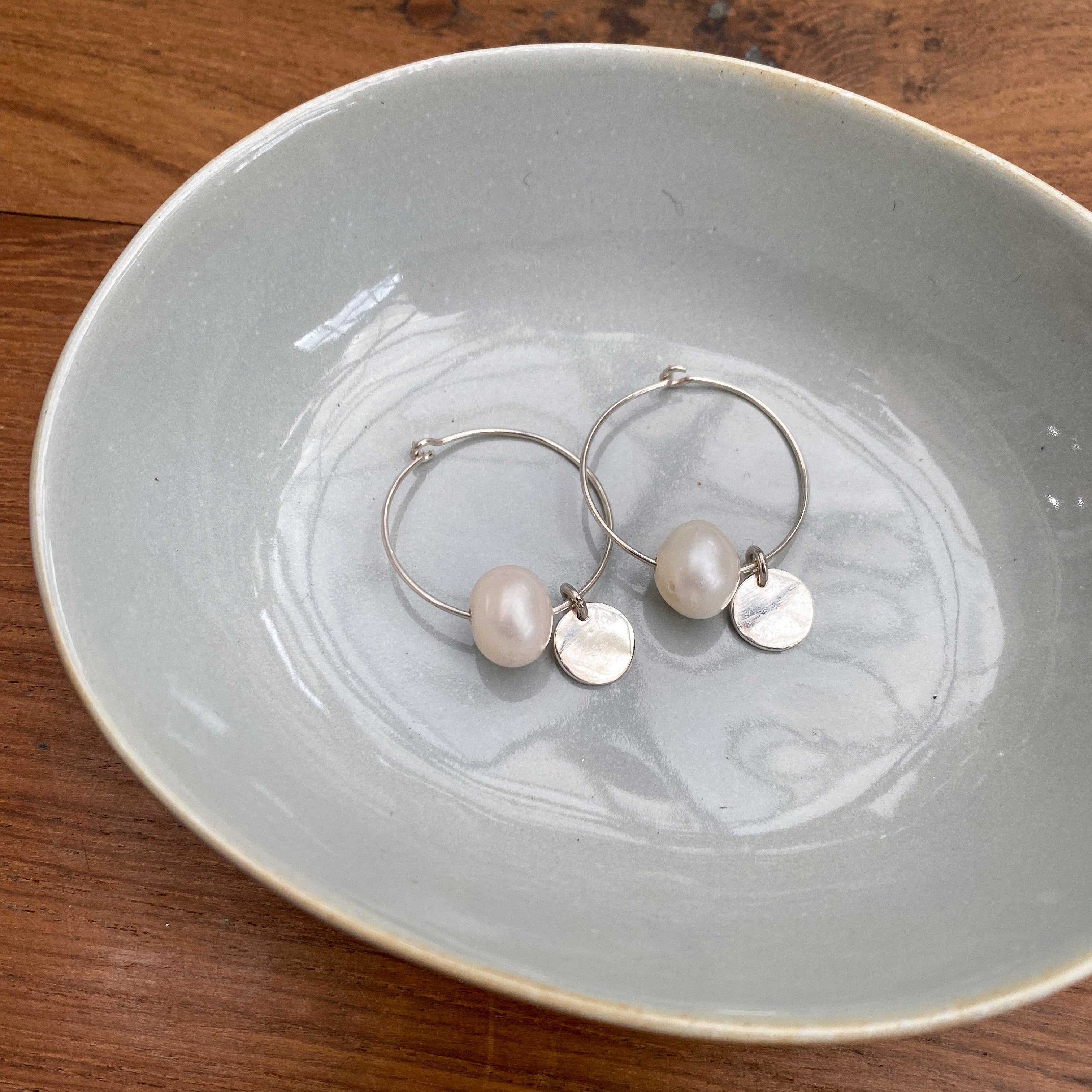 Single Pearl and sterling silver Hoops