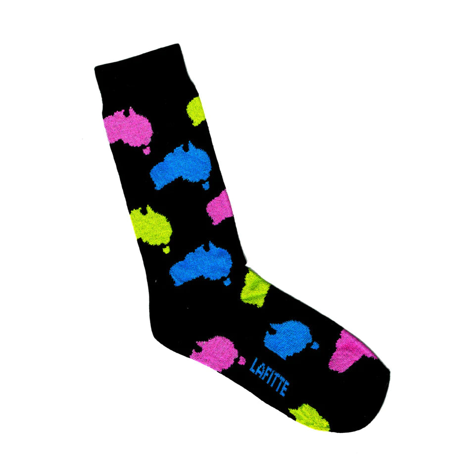 Australian Maps Black Socks