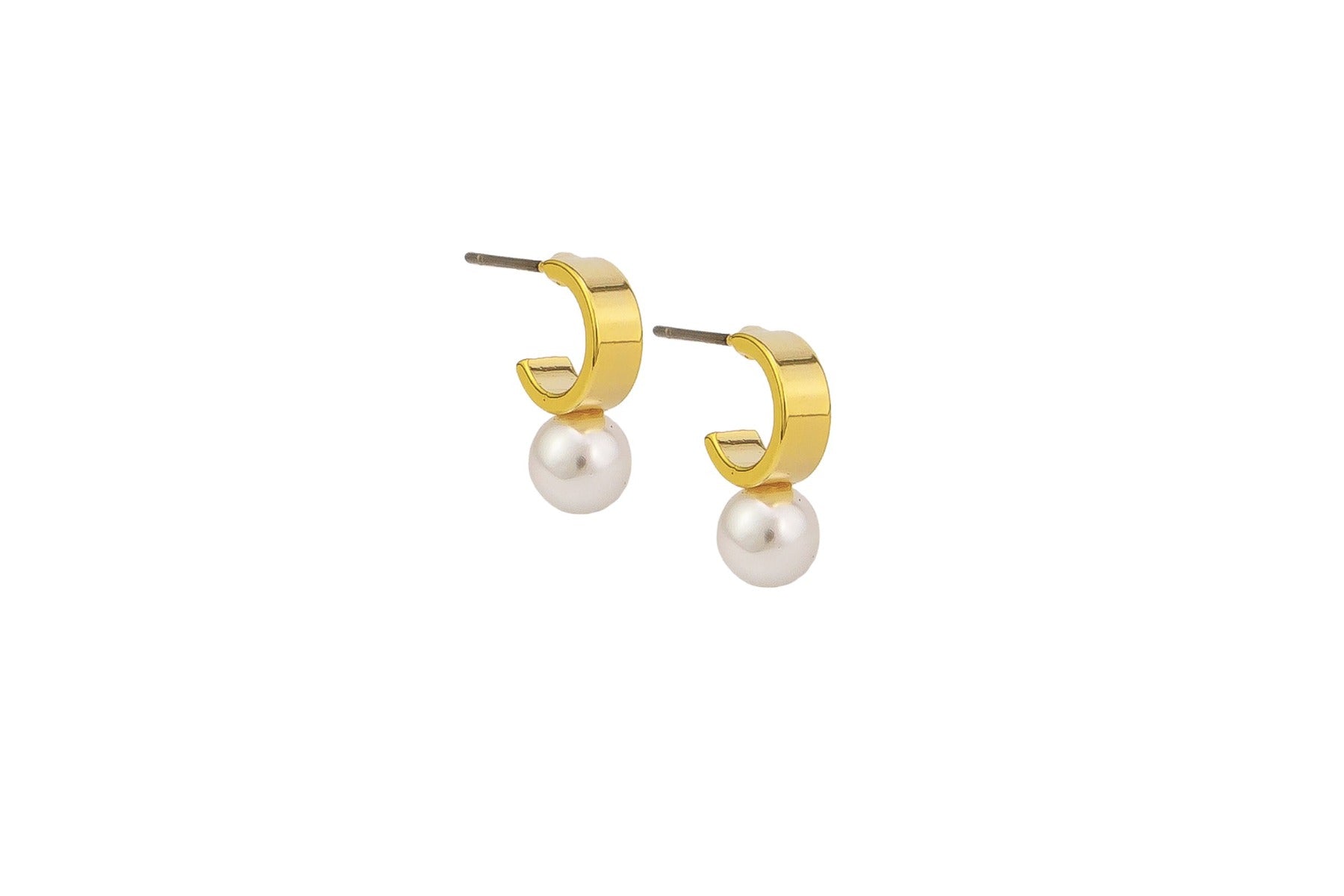 Gold Cuff Huggie & Pearl Earring