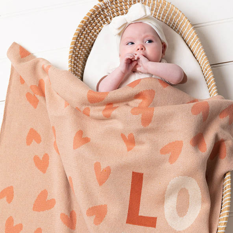 Love Hearts Baby Blanket Blush