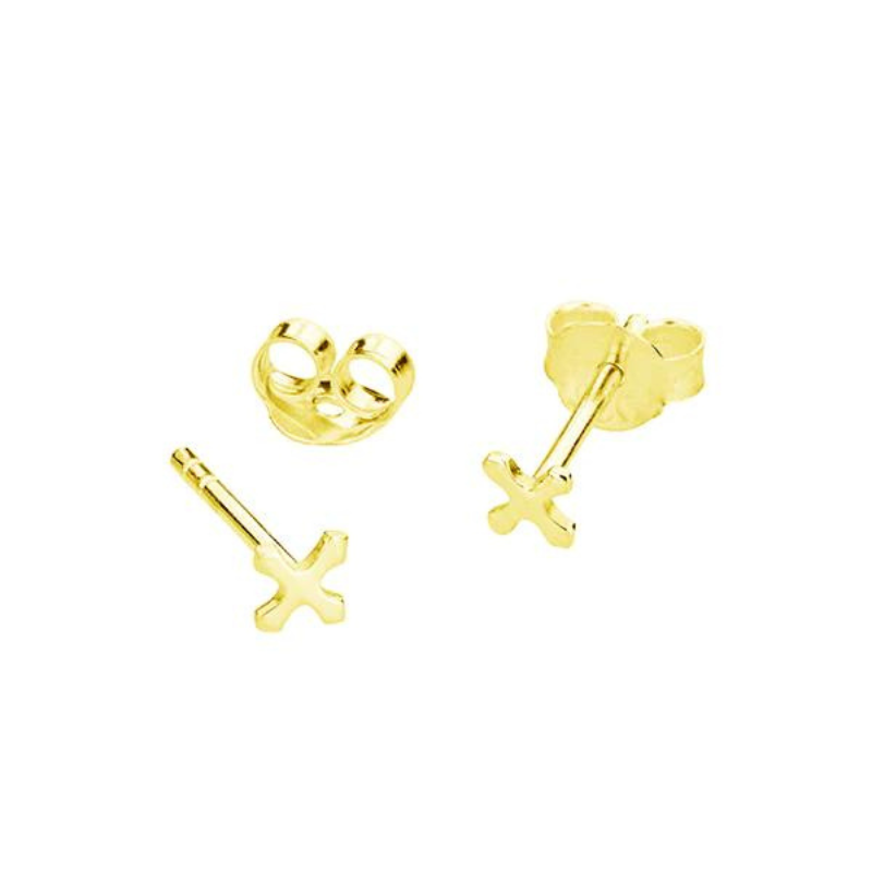Gold Tiny Cross Stud Earrings