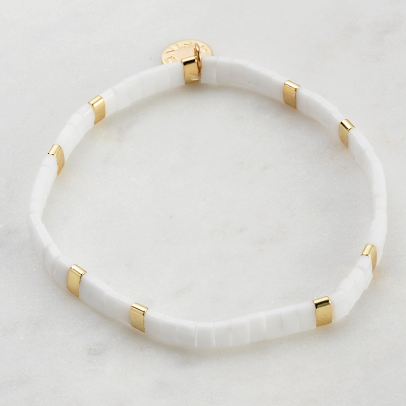 Tile White Bead Bracelet