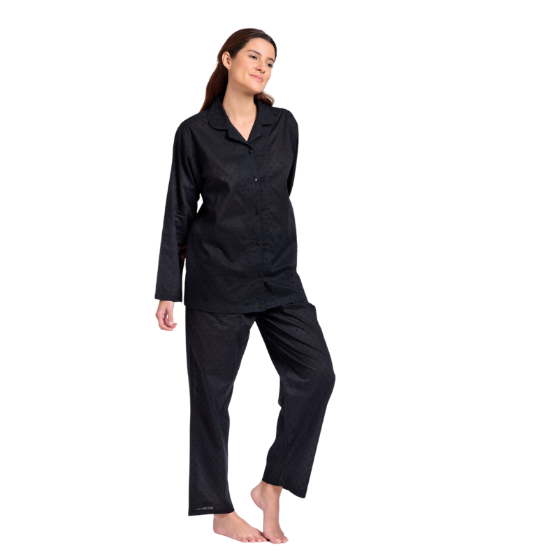 Long Sleeve Black Hail Spot Pyjama Set