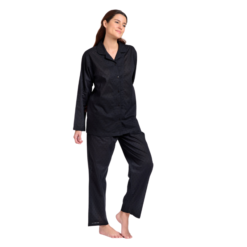 Long Sleeve Black Hail Spot Pyjama Set
