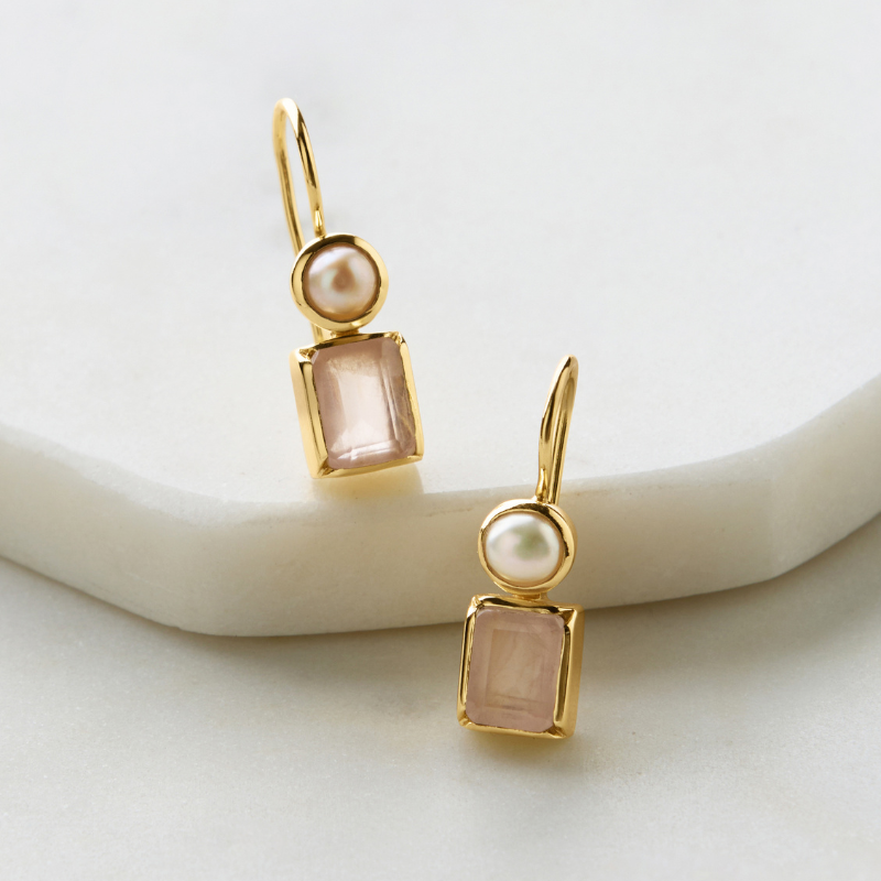 Willow Rose Quartz and Pearl Earring Zafino
