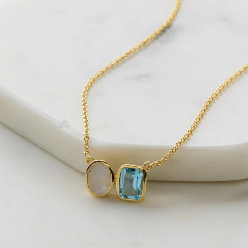 Skylar Necklace Moonstone/Blue Topaz