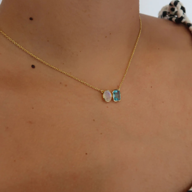 Skylar Necklace Moonstone/Blue Topaz