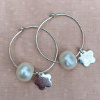 Single Pearl and sterling silver Hoops