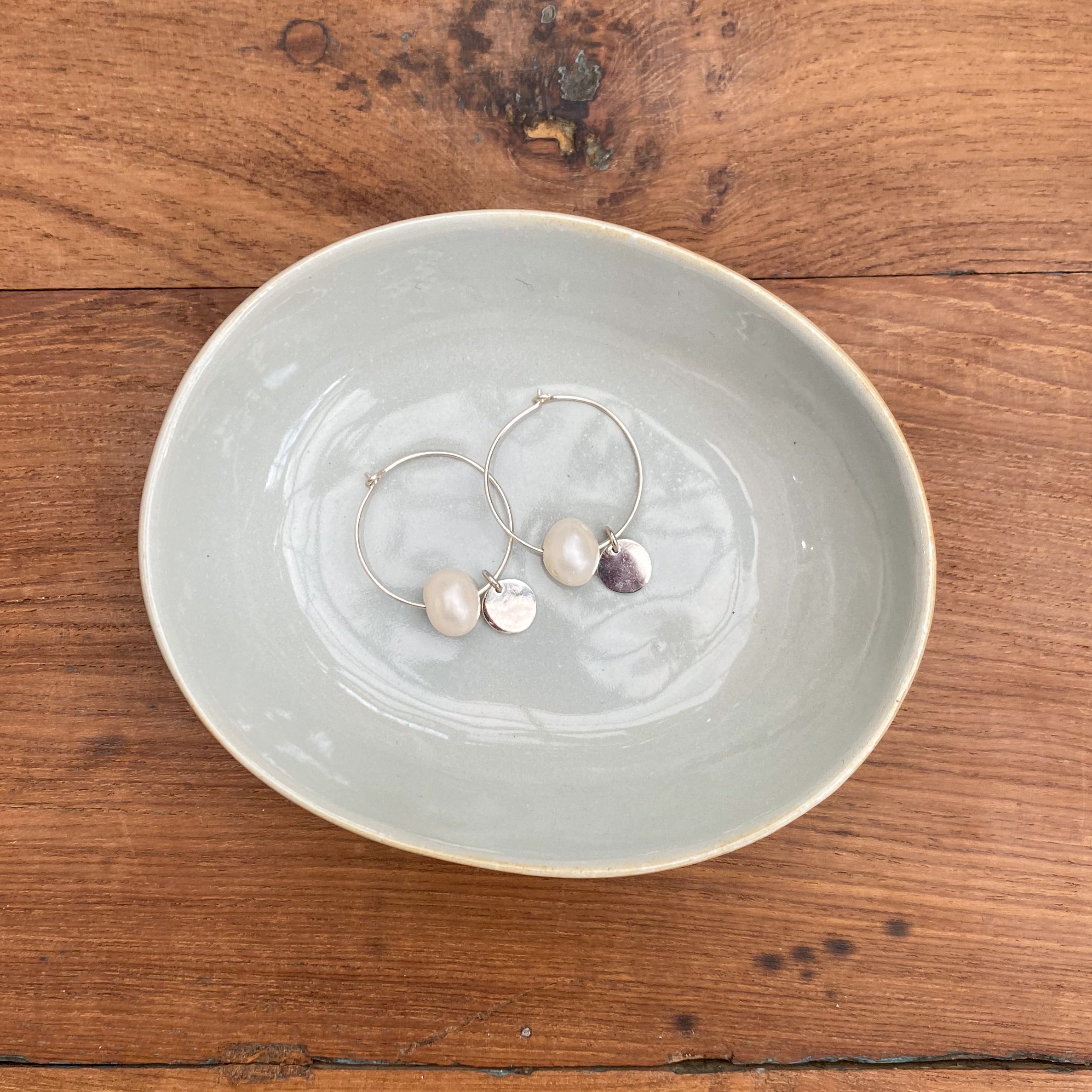 Single Pearl and sterling silver Hoops