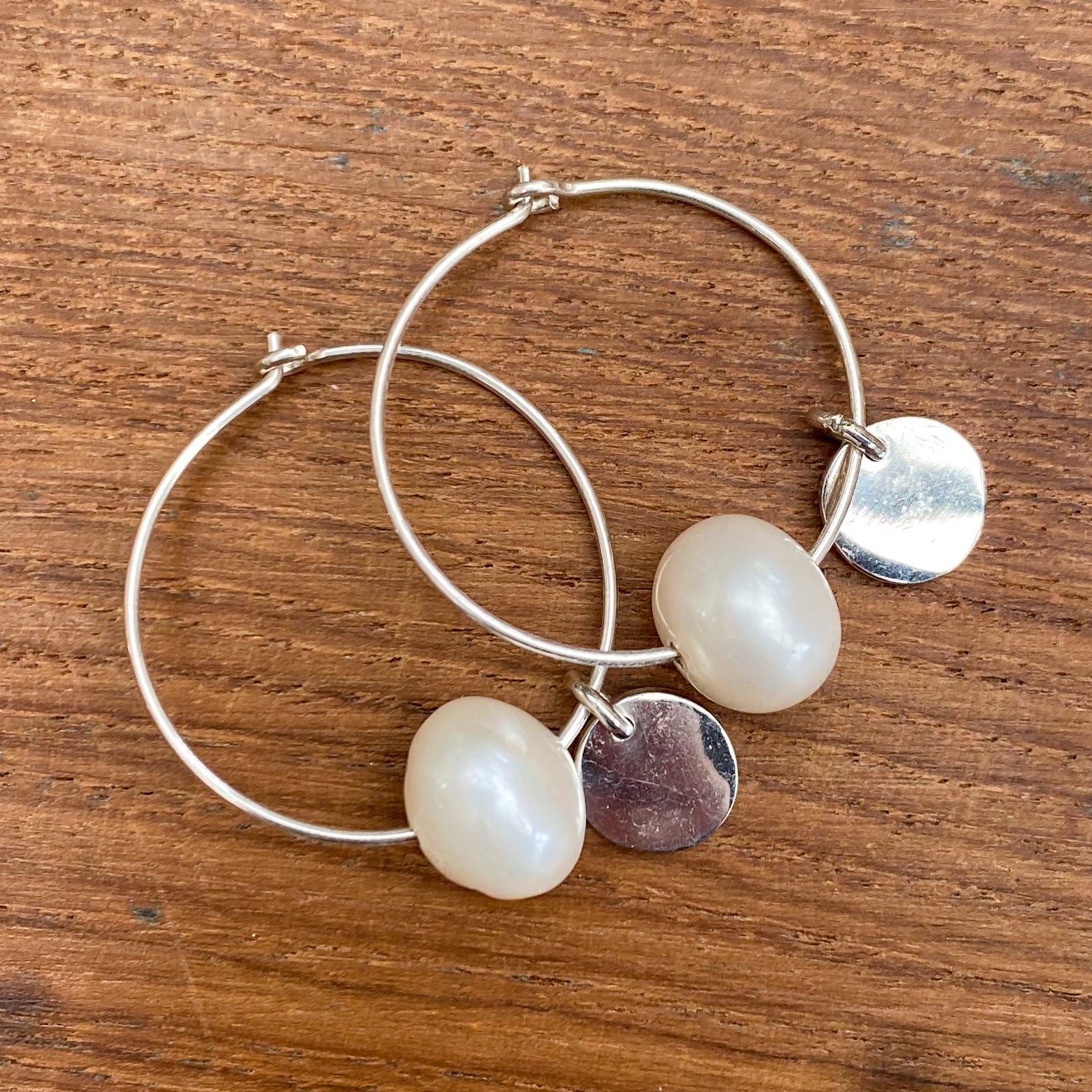 Single Pearl and sterling silver Hoops
