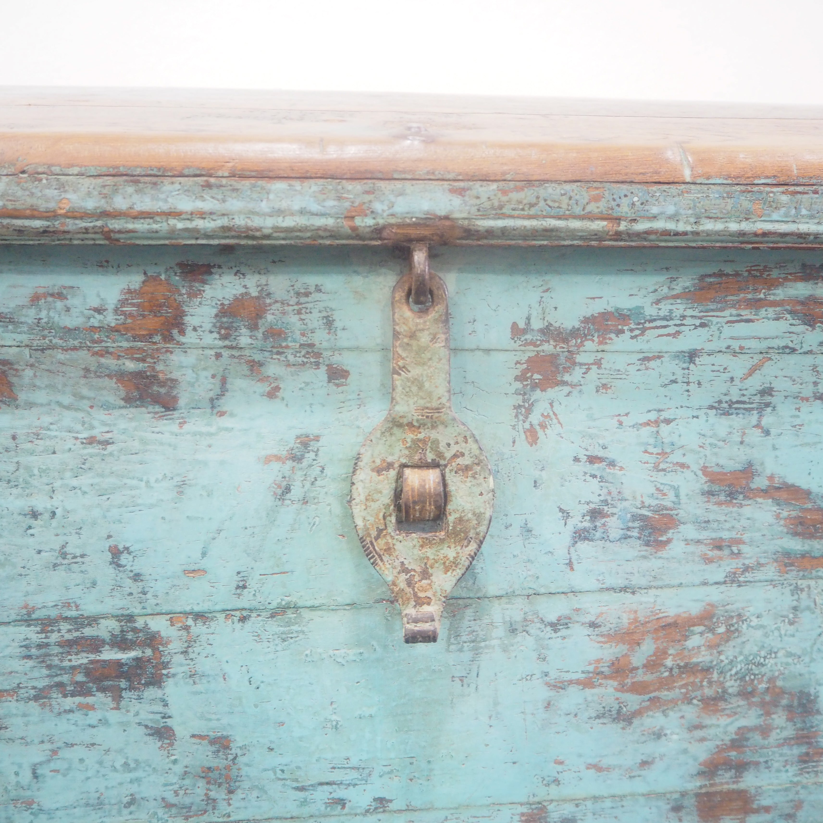 Blue Wooden Chest on Wheels