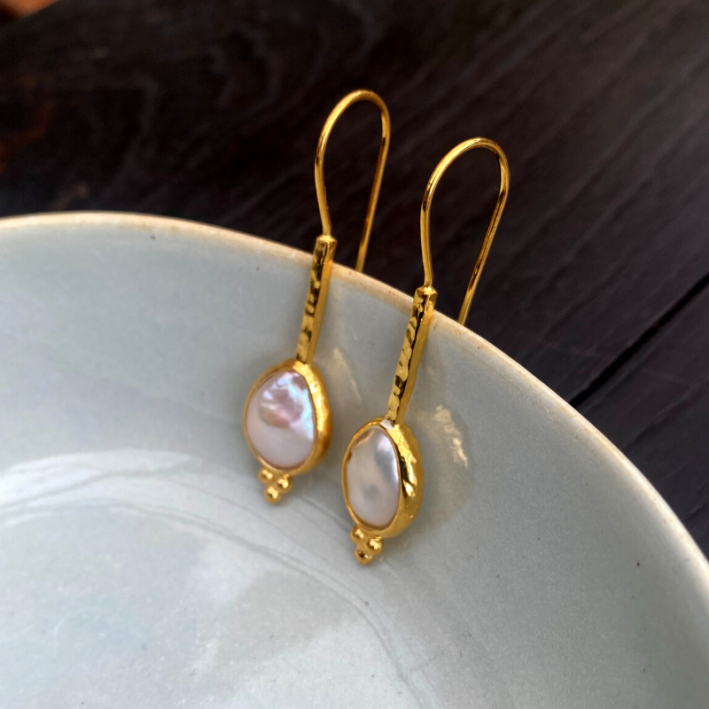 Gold Coin Pearl Cross earrings