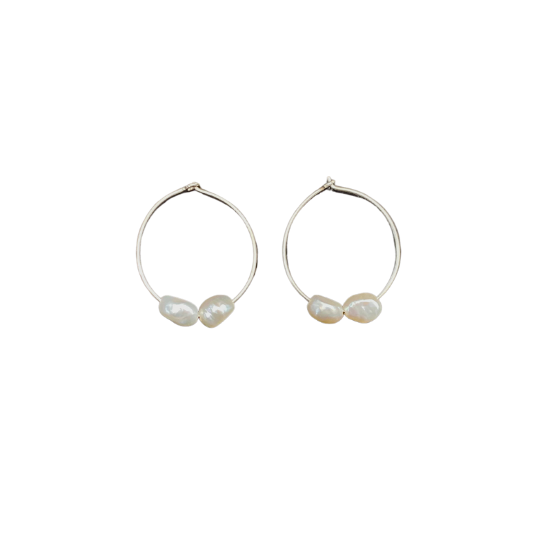 Double Pearl Small Hoops